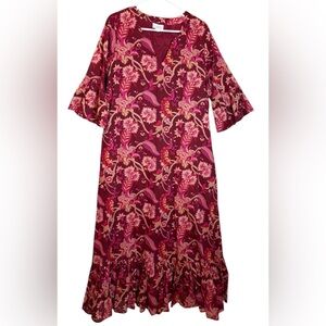 Livro Purple Floral Ruffle Maxi Dress M NWOT
